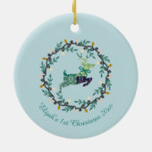 1st Christmas Deer with Wreath Teal Customize Keramisch Ornament (Achterkant)
