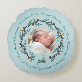 1st Christmas Deer with Wreath Teal Rond Kussen