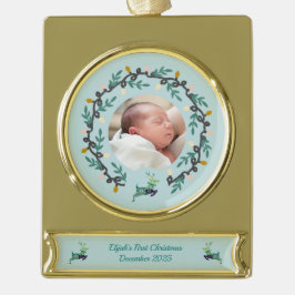 1st Christmas Deer with Wreath Teal Verguld Banner Ornament