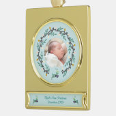 1st Christmas Deer with Wreath Teal Verguld Banner Ornament (Links)