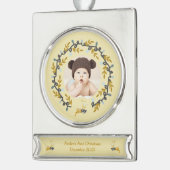 1st Christmas Deer with Wreath Yellow Verzilverd Banner Ornament (Links)