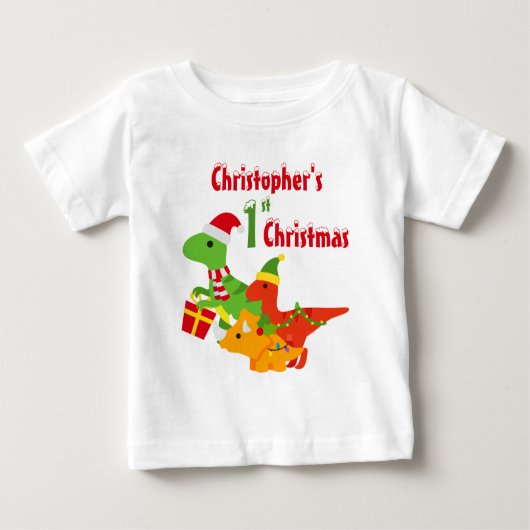 1st Christmas Dinosaur T-Rex Baby T-shirt (Voorkant)