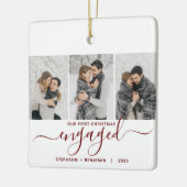 1st Christmas Engaged 3 foto Bourgondië rood scrip Keramisch Ornament (Links)