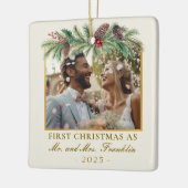 1st Christmas Getrouwd Feestelijke Foto Keramisch Ornament (Links)