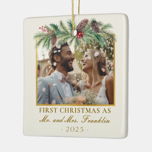 1st Christmas Getrouwd Feestelijke Foto Keramisch Ornament (Links)