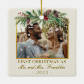 1st Christmas Getrouwd Feestelijke Foto Keramisch Ornament (Achterkant)