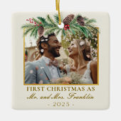 1st Christmas Getrouwd Feestelijke Foto Keramisch Ornament (Voorkant)