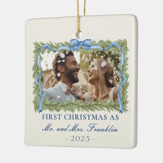 1st Christmas Getrouwd Feestelijke Foto Keramisch Ornament (Links)