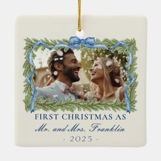 1st Christmas Getrouwd Feestelijke Foto Keramisch Ornament (Achterkant)