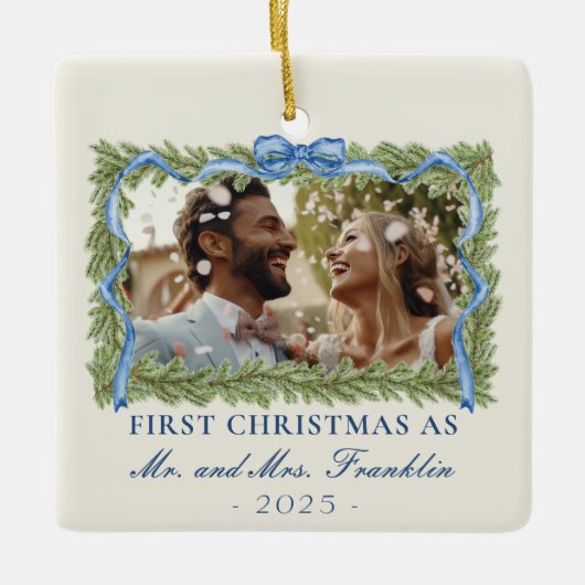 1st Christmas Getrouwd Feestelijke Foto Keramisch Ornament (Voorkant)