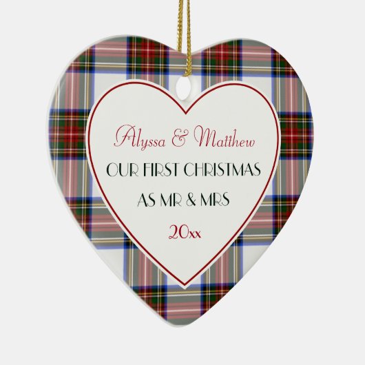 1st Christmas Getrouwd Gifts-Stewart Plaid Keramisch Ornament (Rechts)