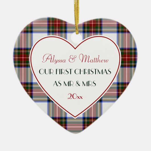 1st Christmas Getrouwd Gifts-Stewart Plaid Keramisch Ornament (Voorkant)