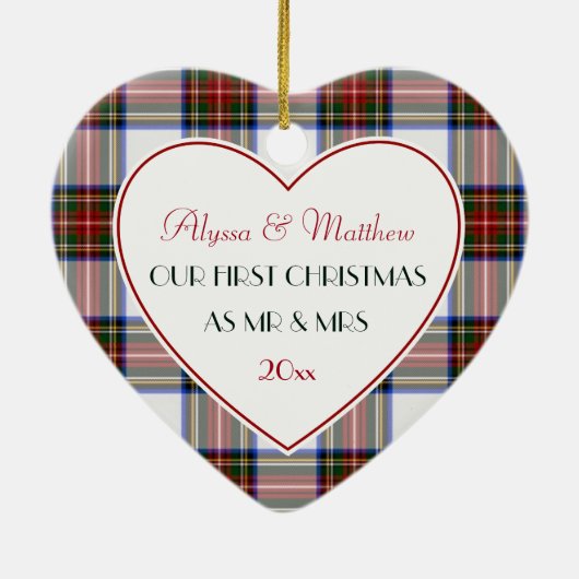 1st Christmas Getrouwd Gifts-Stewart Plaid Keramisch Ornament (Achterkant)