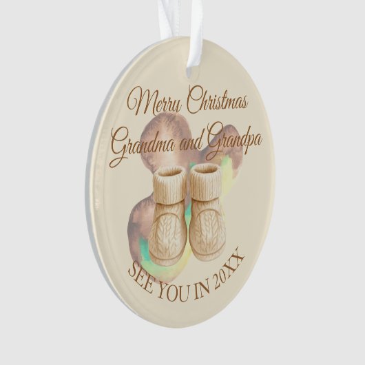 1st Christmas Grandma & Grandpa - Baby Booties Ornament (voorkant)