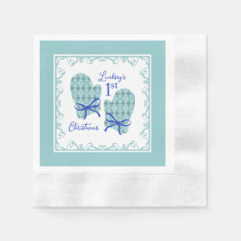 1st Christmas Mittens Blue Bow Holiday Servet