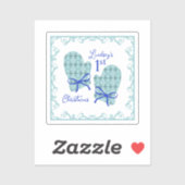 1st Christmas Mittens Blue Bow Holiday Sticker (Vel)