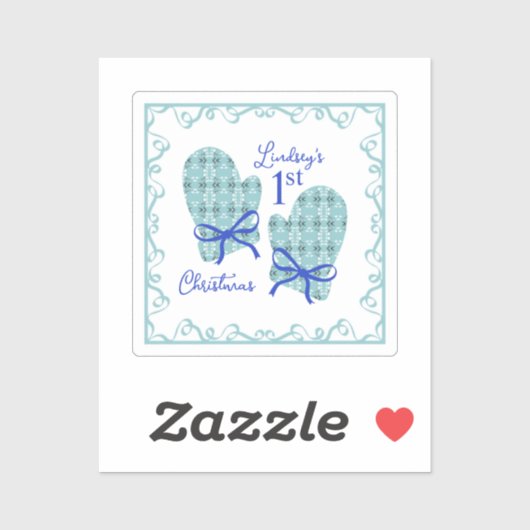 1st Christmas Mittens Blue Bow Holiday Sticker (Vel)