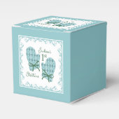 1st Christmas Mittens Green Bow Holiday Favor Box Bedankdoosjes (Voorkant Zijde)