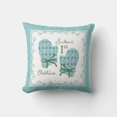 1st Christmas Mittens Green Bow Holiday Kussen (Voorkant)