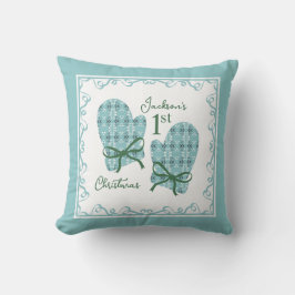 1st Christmas Mittens Green Bow Holiday Kussen
