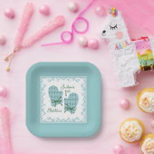 1st Christmas Mittens Green Bow Holiday Papieren Bordje (Feest)