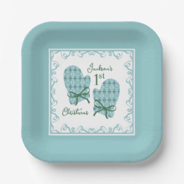 1st Christmas Mittens Green Bow Holiday Papieren Bordje