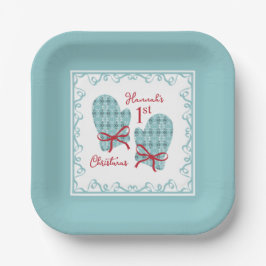 1st Christmas Mittens Red Bow Holiday Papieren Bordje