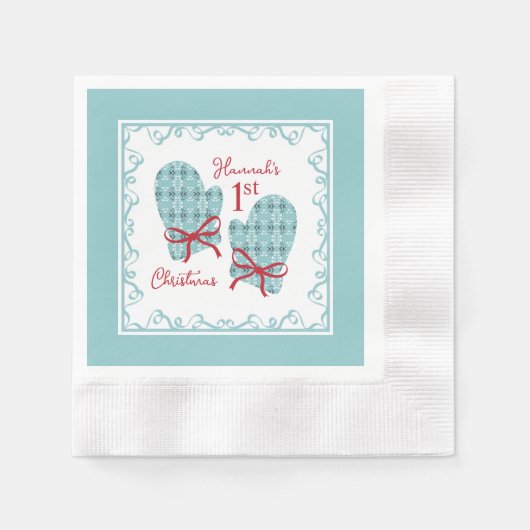 1st Christmas Mittens Red Bow Holiday Servet (Voorkant)