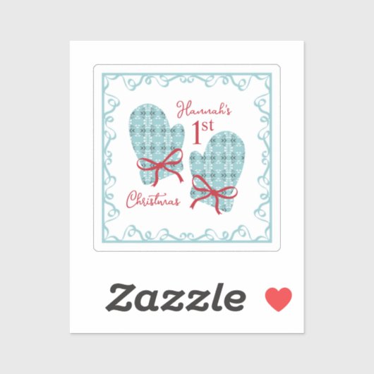 1st Christmas Mittens Red Bow Holiday Sticker (Vel)