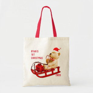 1st Christmas Sled & Teddy Bear Gift Tote Bags Tote Bag