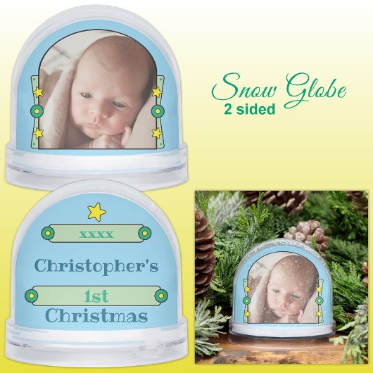 1st Christmas stars name year yellow blue green Sneeuwbol