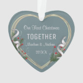 1st Christmas Together Goud Lijst Custom Foto Ornament (achterkant)