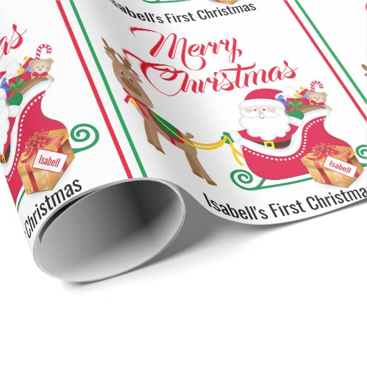 1st Christmas Voeg kindernaam Santa Claus toe Cadeaupapier (Rol Hoek)