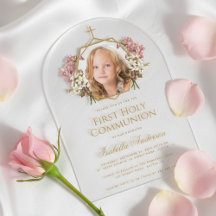 1st Communion Gold Girl Photo Floral Pink Elegant