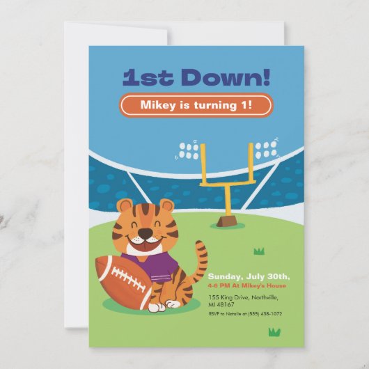 1st Down Amerikaans Football Eerste Verjaardag Inv Kaart (Voorkant)