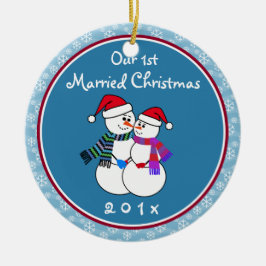 1st Getrouwd Kerst Leuk Sneeuwkoppel Kerstmis Keramisch Ornament