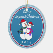 1st Getrouwd Kerst Leuk Sneeuwkoppel Kerstmis Keramisch Ornament (Links)
