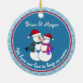 1st Getrouwd Kerst Leuk Sneeuwkoppel Kerstmis Keramisch Ornament (Achterkant)