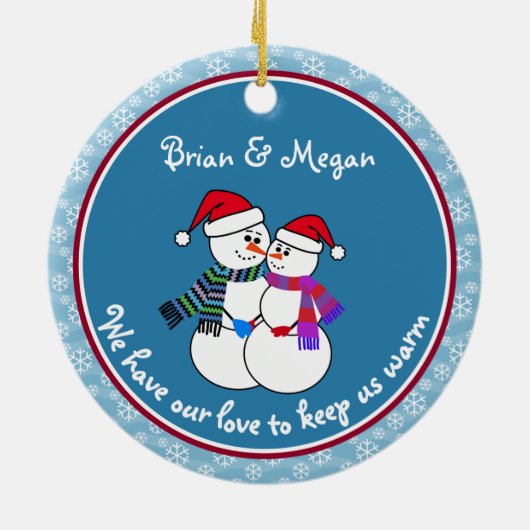 1st Getrouwd Kerst Leuk Sneeuwkoppel Kerstmis Keramisch Ornament (Achterkant)