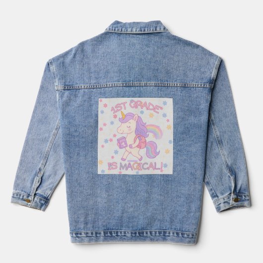 1st Grade is Magical Back to School Unicorn Pastel Denim Jacket (Achterkant)
