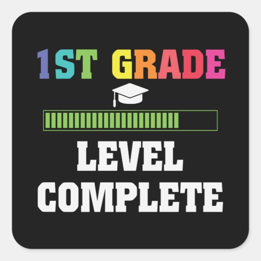 1st Grade Level Compleet Kinder Afstuderen Vierkante Sticker (Voorkant)
