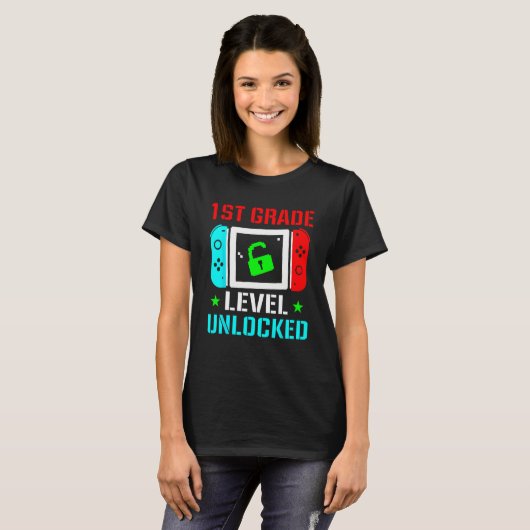 1st Grade Level Unlocked  Back To School Gamer Boy T-shirt (Voorkant volledig)