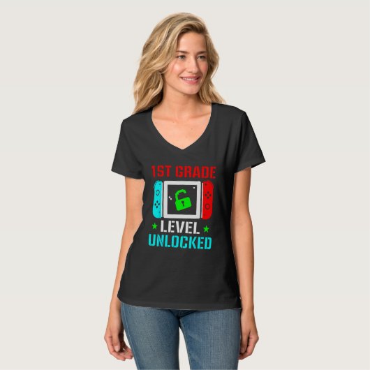 1st Grade Level Unlocked  Back To School Gamer Boy T-shirt (Voorkant volledig)