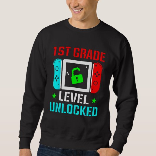 1st Grade Level Unlocked  Back To School Gamer Boy Trui (Voorkant)