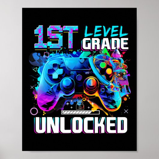 1st Grade Level Unlocked Gamer Boys Kids First Day Poster (Voorkant)