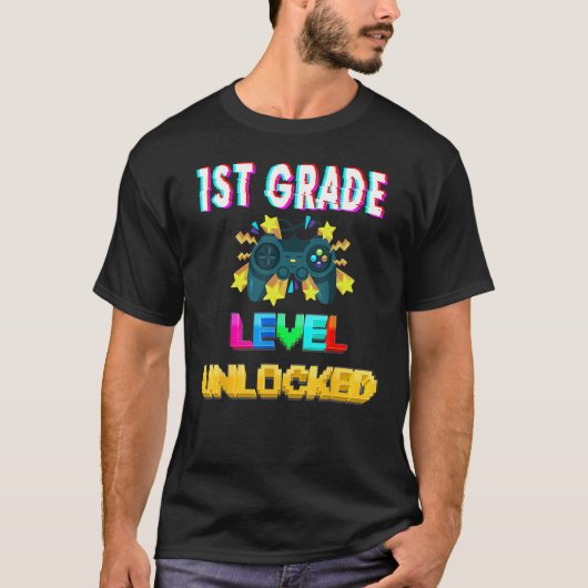 1st Grade Level Unlocked Gamer First Day Of School T-shirt (Voorkant)