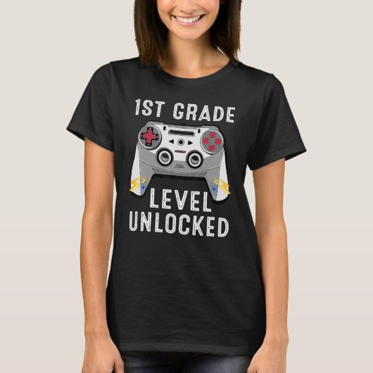 1st Grade Level Unlocked Gamer First Day Of School T-shirt (Voorkant)