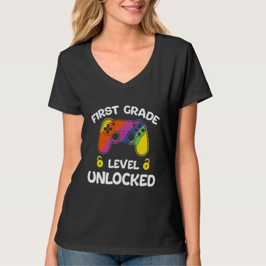 1st Grade Level Unlocked Gamer First Day Of School T-shirt (Voorkant)