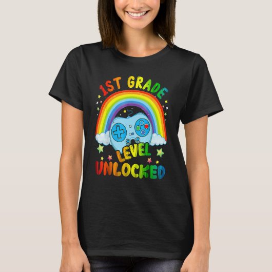 1st Grade Level Unlocked Rainbow Back To School Bo T-shirt (Voorkant)