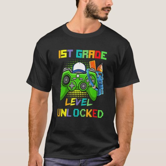 1st Grade Level Unlocked Video Game Back to School T-shirt (Voorkant)